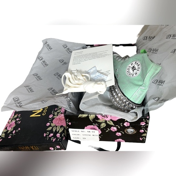 NIB Nan-Ku X Free People Cruise Studded Hi Top Sneakers, Spring Mint, 6 & 8.5 - Picture 12 of 16